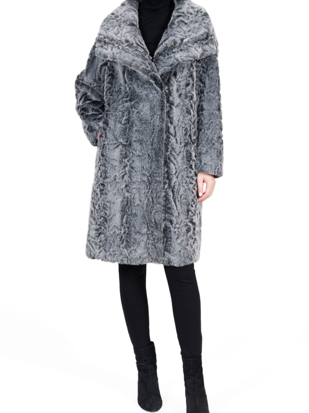 Women's Gray Teddy Faux-Fur Coat - Plush Long Jacket